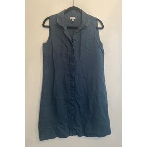 Garnet Hill Classic Linen Shirtdress Sleeveless Dress Green Women’s Sz 10